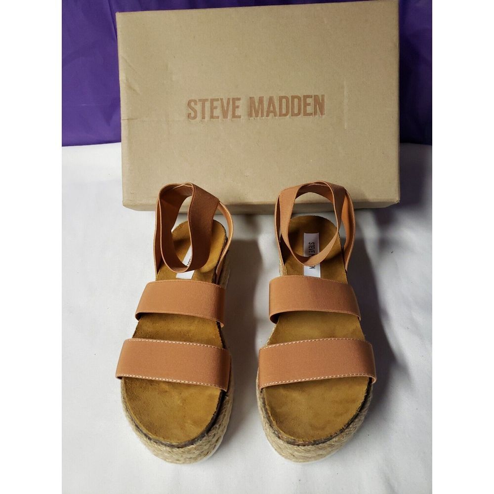 STEVE MADDEN Women's Kimmie Espadrille Wedge Sandal, Tan, 8